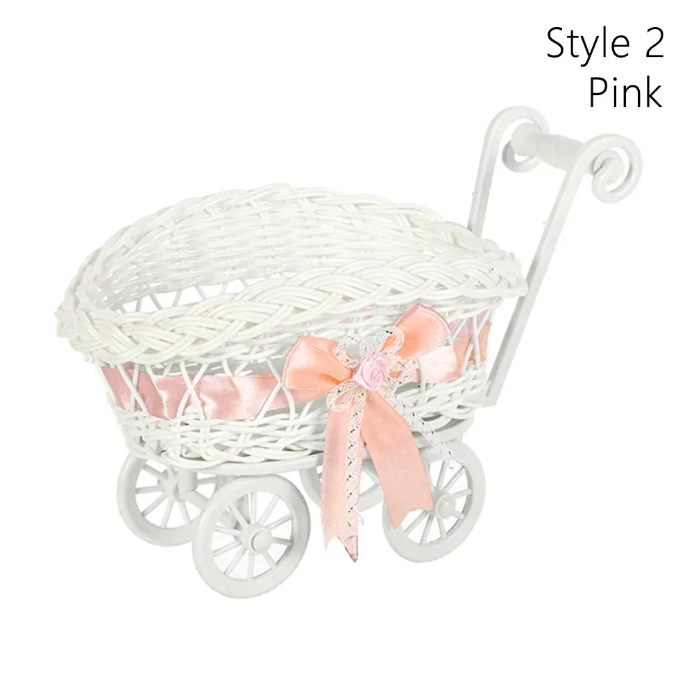 Hand-Woven Small Cart 2 Styles Flower Fruit Storage Basket Flower Basket For Plant Home Wedding: Red