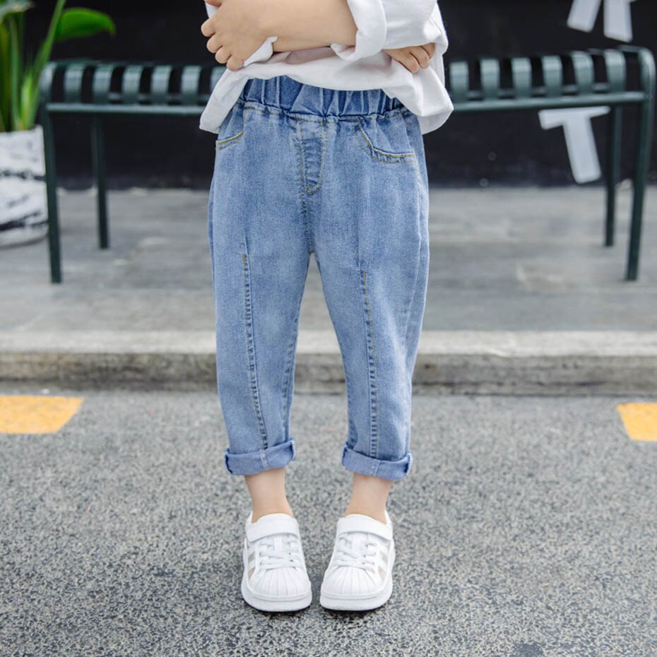 Pantalones vaqueros de Color sólido para niña, vaqueros de estilo informal para niña, ropa de tela vaquera para niño