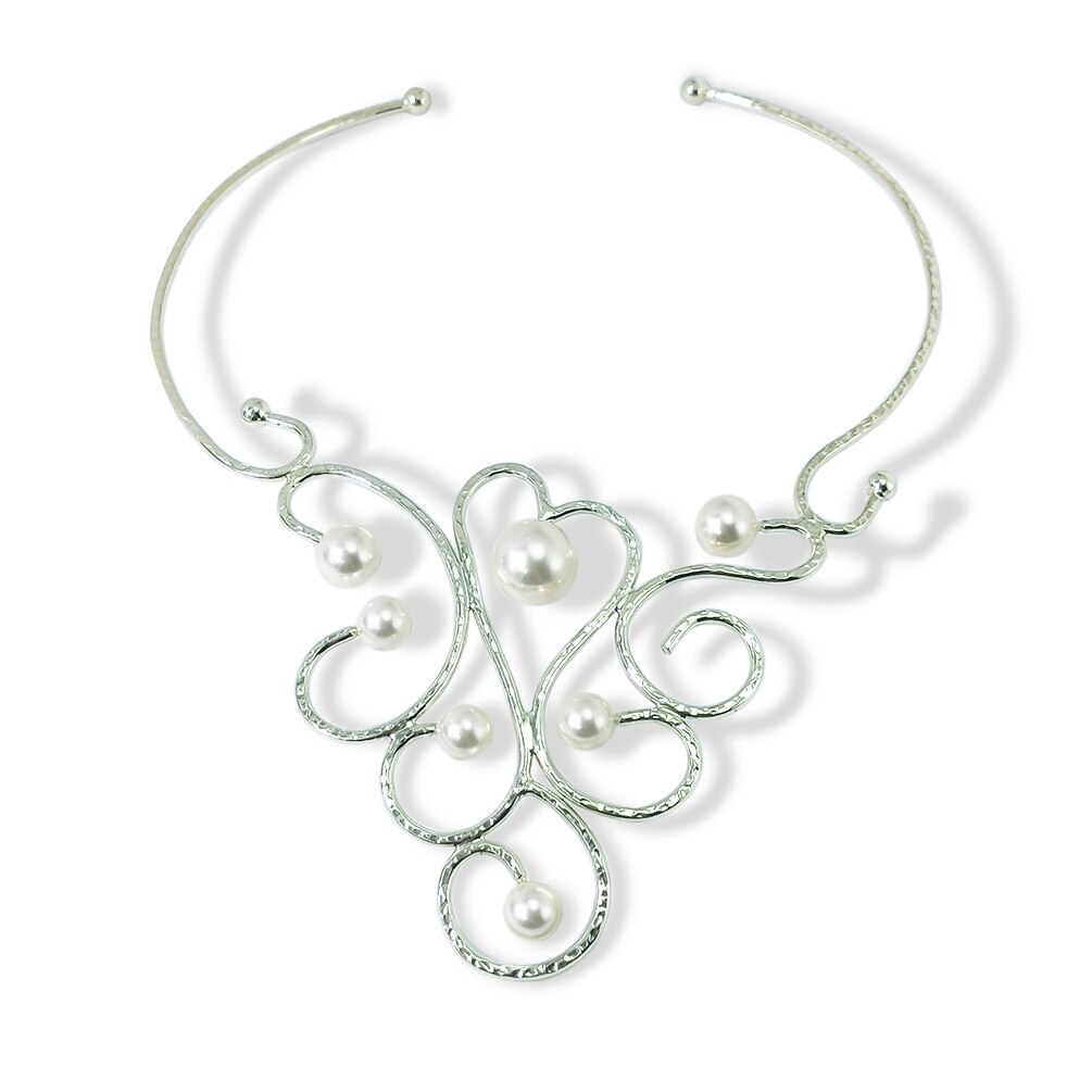 Manilai vintage metal torques gargantilha colares imitação pérola instrução colares para mulheres 2021 charme festa de casamento jóias: Silver Necklace