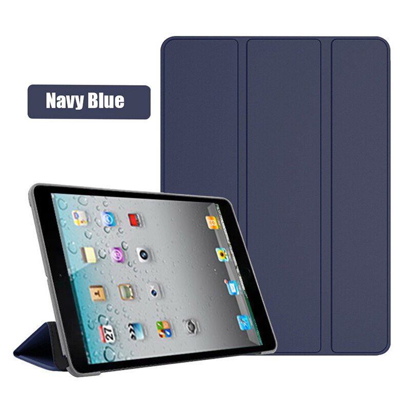 For iPad 2 iPad 3 iPad 4 PC Back Case PU Leather Stand Cover A1395 A1396 A1397 A1416 A1430 A1403 A1458 A1459 A1460 Tablet Case: Navy Blue