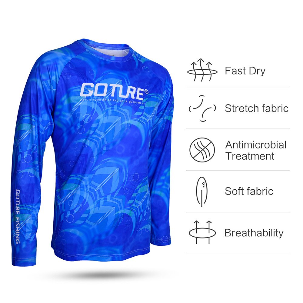 Goture fisketøj langærmet m / l / xl / xxl hurtigtørrende åndbart blødt stof anti-uv t-shirt mand sportstøj til fiskeri
