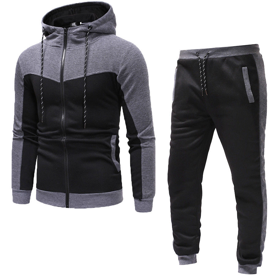 Survêtement à capuche pour hommes, ensembles de vêtements de sport masculins, sweat-shirt + pantalon, avec fermeture éclair, ensemble 2 pièces, automne-hiver, collection survêtement: Gris / 3XL