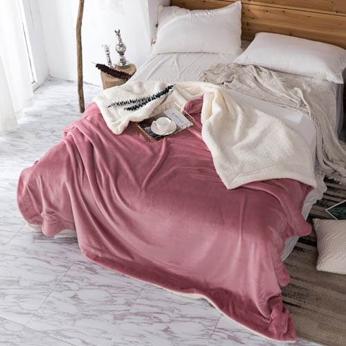 Vuile Roze Effen Kleur Dubbele Lagen Sherpa Deken Gooi Gezellige Warme Dekens Slapen Deken Voor Winter Beddengoed King Size: 200cmx230cm