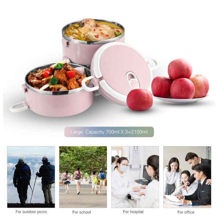 Rvs Lunchbox Drie-Layer Lekvrije Isolatie Lunchbox Japanse Draagbare Voedsel Opslag Container Voor Kinderen school