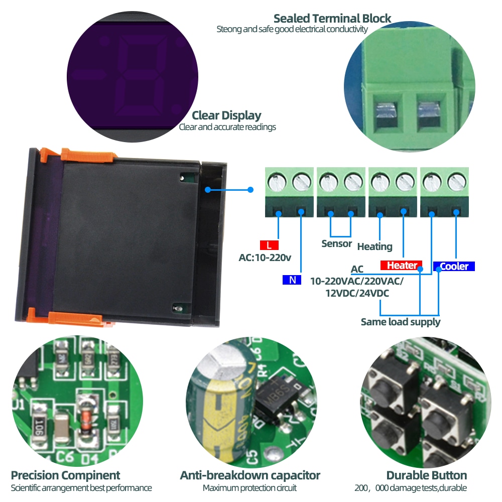Controlador de temperatura Digital STC1000 STC-1000, 12V, 24V, 220V, termostato, termorregulador, incubadora, relé de calefacción, Cooling10A40 % de descuento