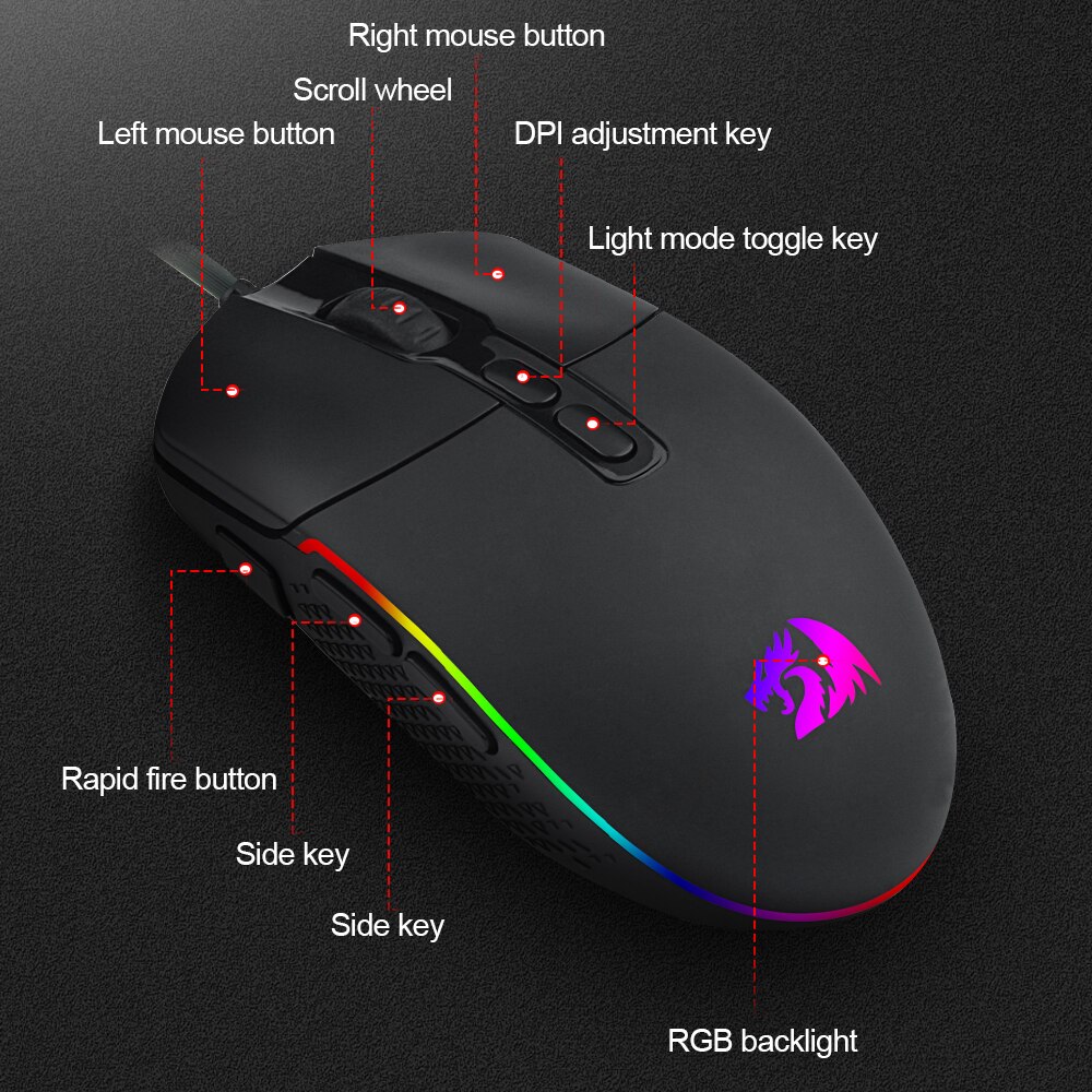 Redragon INVADER M719 RGB USB wired Gaming Mouse 10000 DPI programmable game mice backlight ergonomic laptop PC computer