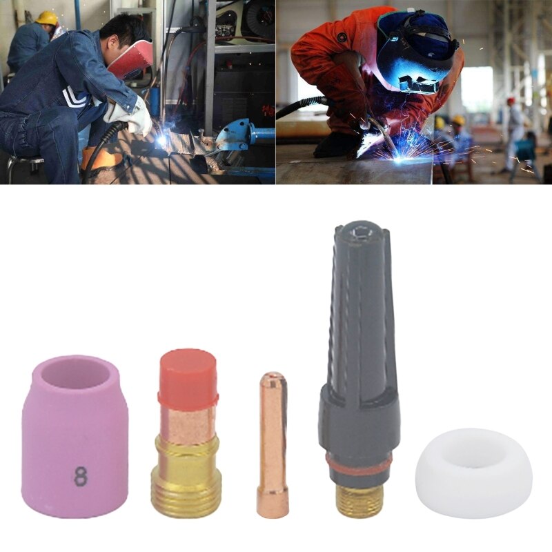 5 Pcs/set TIG Welding Torch Consumables Cup Gas Lens Weling Tools Set Compatible with WP 9 20 25 Workshop Tools
