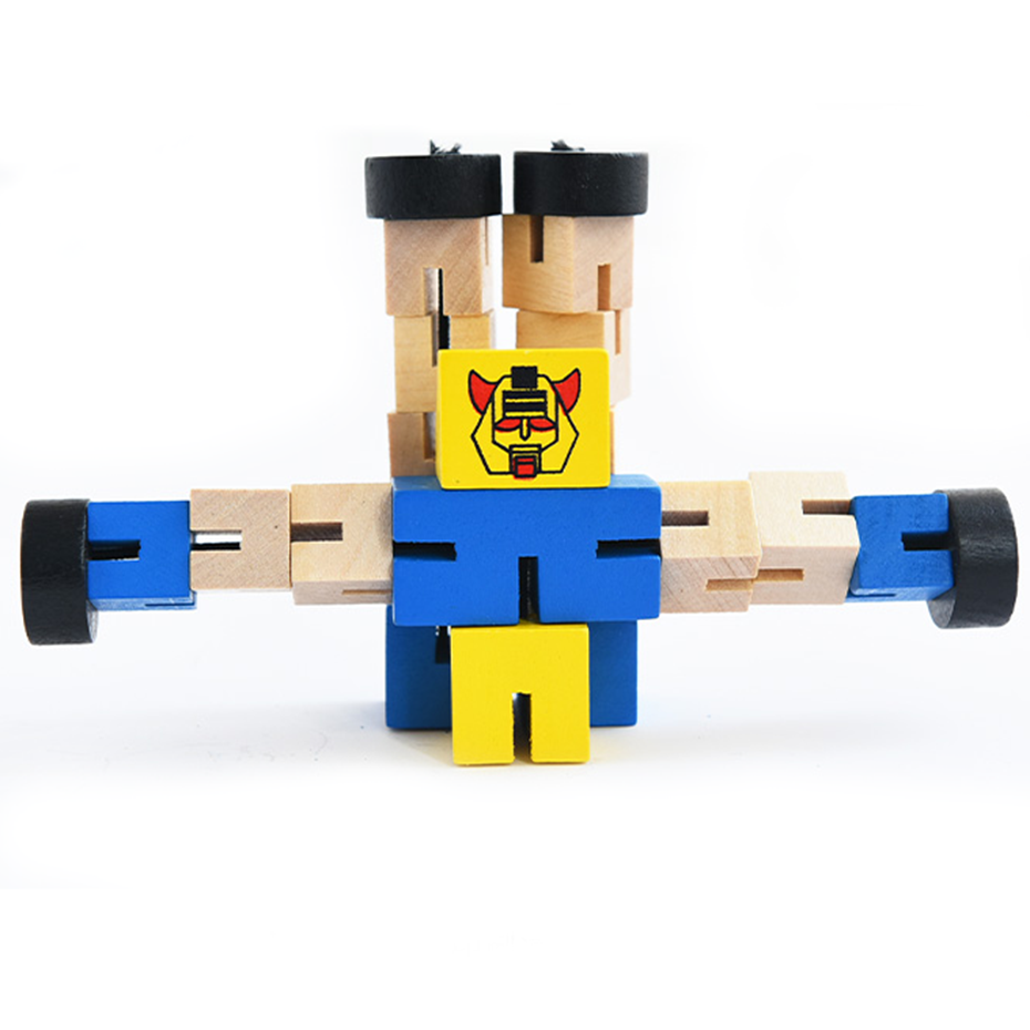 1pc Wooden Toys Wood Car Human Puzzle Shape-shifting Wood Robot Food Grade Materials DIY Crafts Accessories Nurse