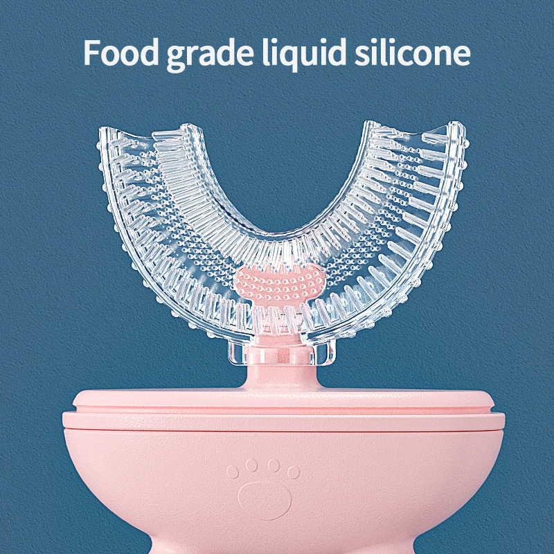 Spazzolino da denti a forma di U per bambini spazzolino da allenamento manuale per bambini spazzolatura a 360 gradi strumenti per la pulizia orale con coperchio antipolvere per 2-12 anni