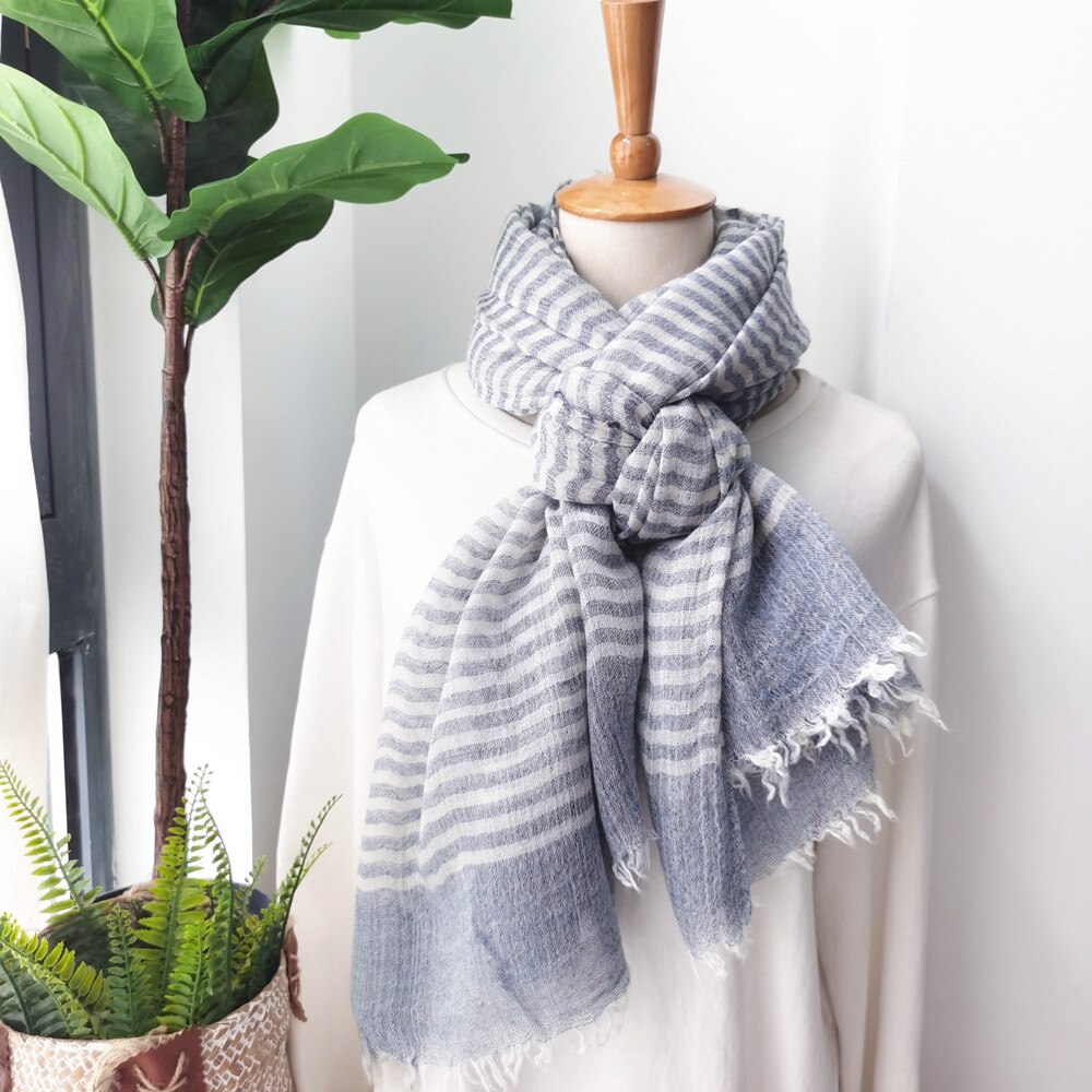Neue Trendy Striped Frauen Schal Grau Solide Japanische Unisex Stil Baumwolle und Leinen Lange Schal Männer Schal: Himmel Blau
