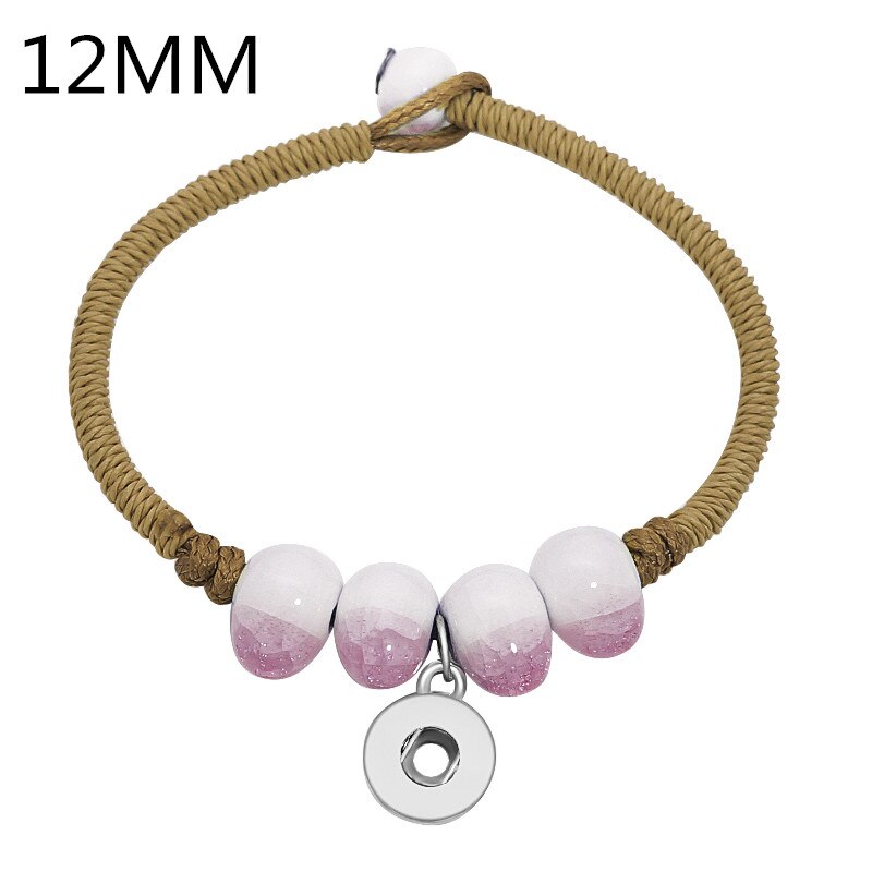New Fashion corda marrone manuale perline sfumate in ceramica braccialetti a scatto 17CM bambini misura 12MM e 18MM bottoni automatici accessori fai da te SE0199: 12mm-pink