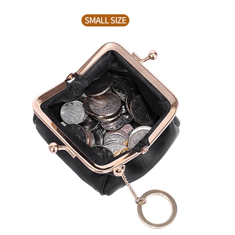 Portable Leather Coin Card Key Ring Wallet Pouch Mini Purse Kiss-Lock Change Bag X7YA