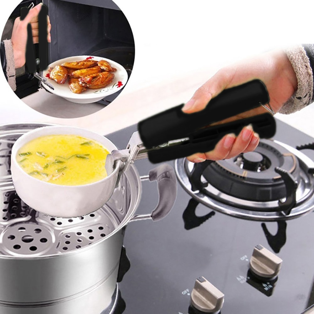 Stainless Steel Anti Clamp Pot Pan Bowl Holder Dish Plate Gripper Clip Retriever Tongs Silicone Handle Kitchen Tool