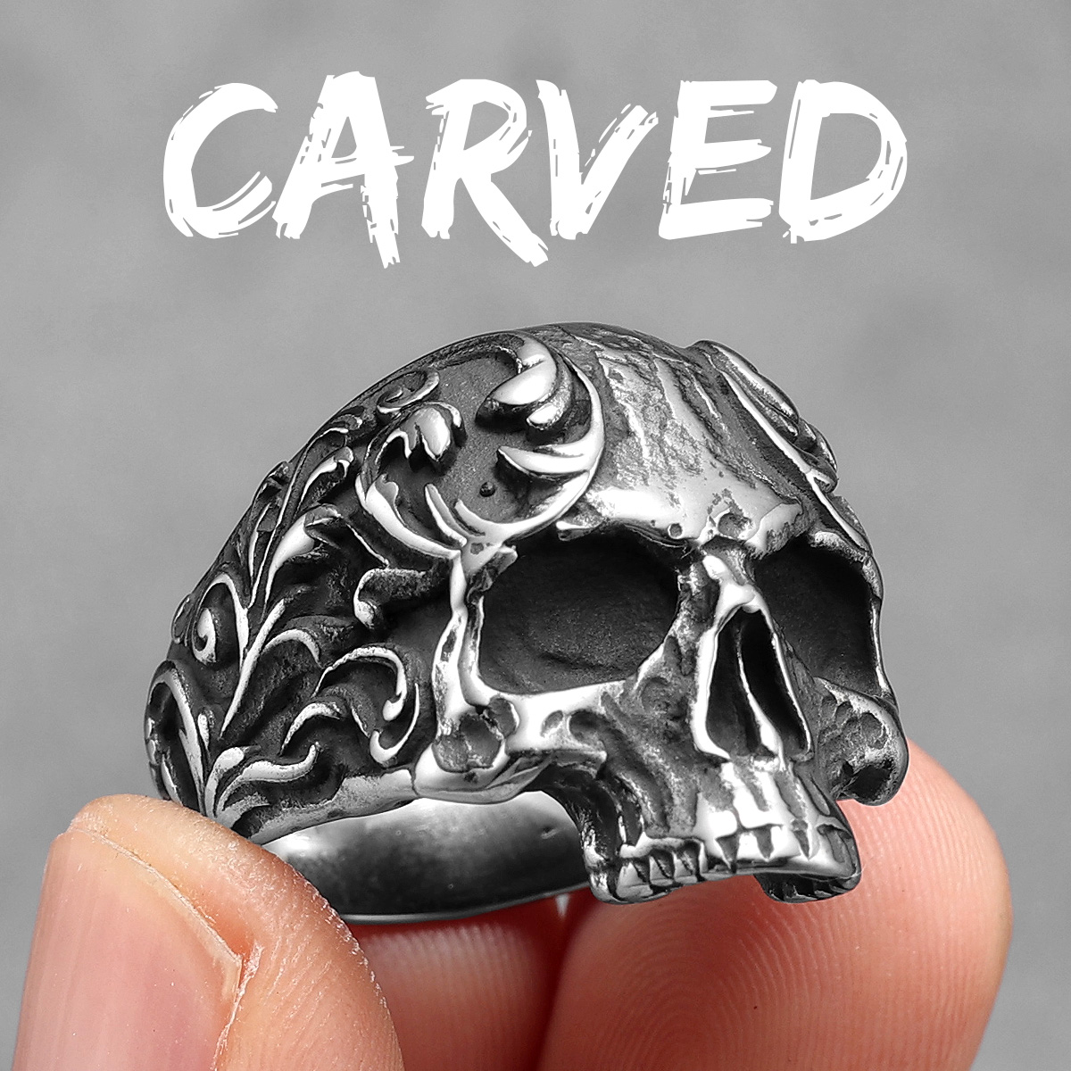 Anillos tallados de calavera para hombre, joyería de acero inoxidable para mujer, gótico, Punk Rock, cosas geniales Vintage, accesorios de , al por mayor: 13 / Blanco