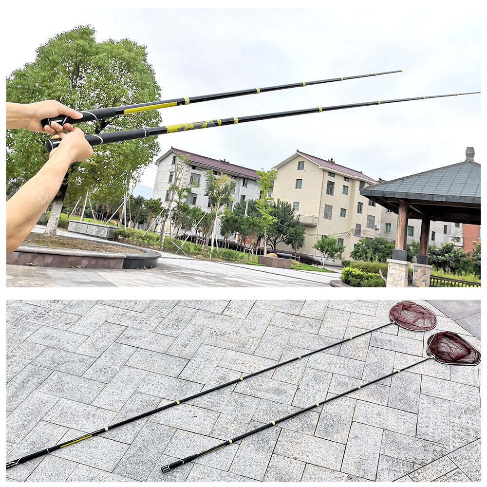 Filet de pêche télescopique pliable en carbone, 2.1M 3M, à longue poignée, équipement pour la pêche, X437B