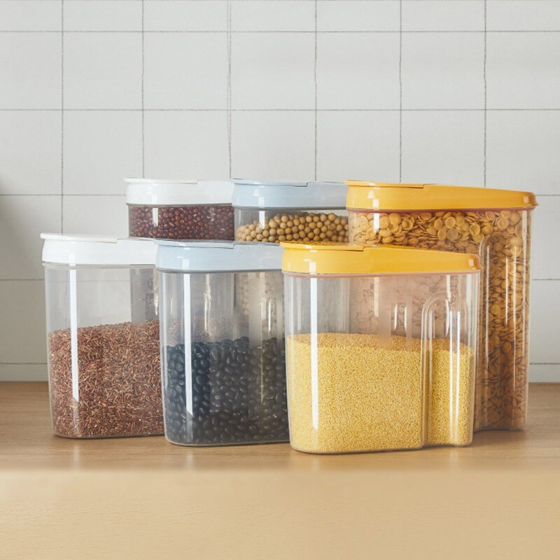 Plast snäppförseglade burkar genomskinlig matburk kök spannmål förvaringsbox torkad frukt lagringstank