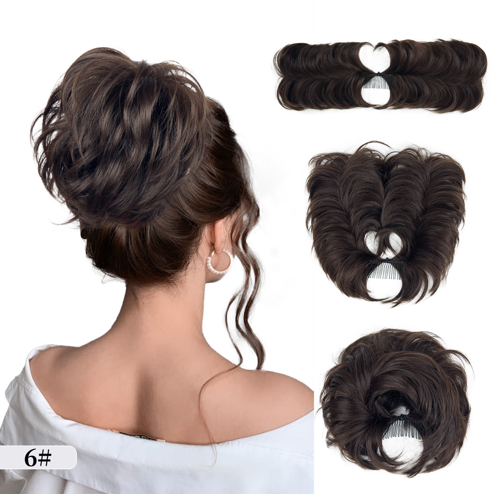 Postiche chignon décoiffé bon marché pour femme, peigne à clipser, court, droit, polyvalent, ébouriffé, facile: 4/27HL