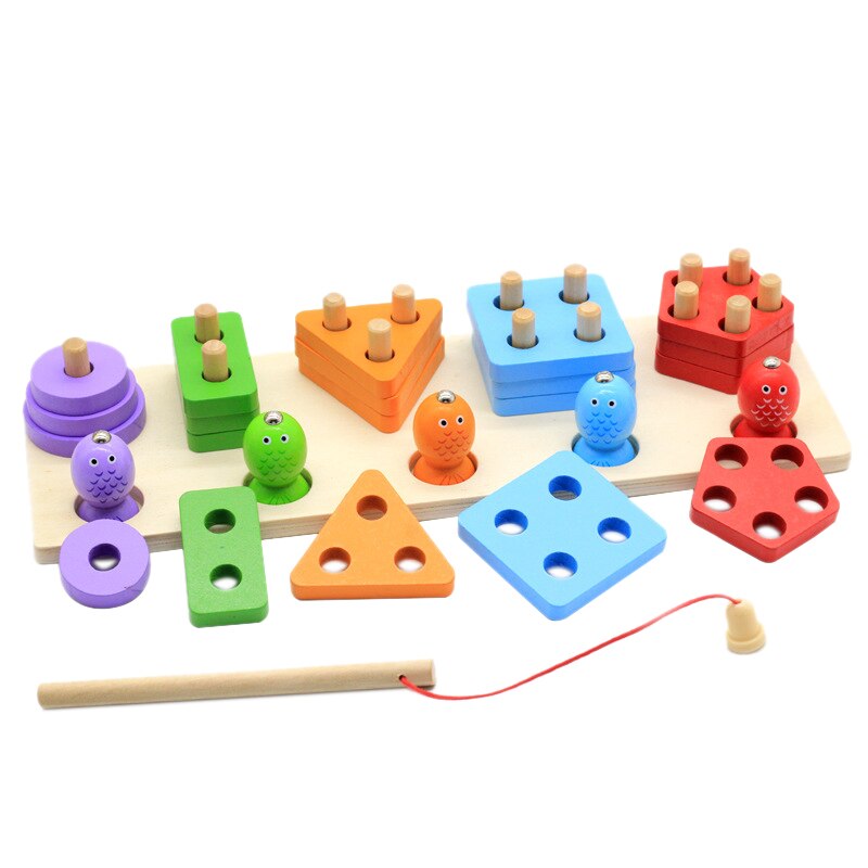 Houten Vorm Sorter Stacker Peuters Speelgoed Kleur Sorteren Speelgoed Baby Houten Stapelen & Sorteren Speelgoed Voor Peuters Fishing Game: Default Title