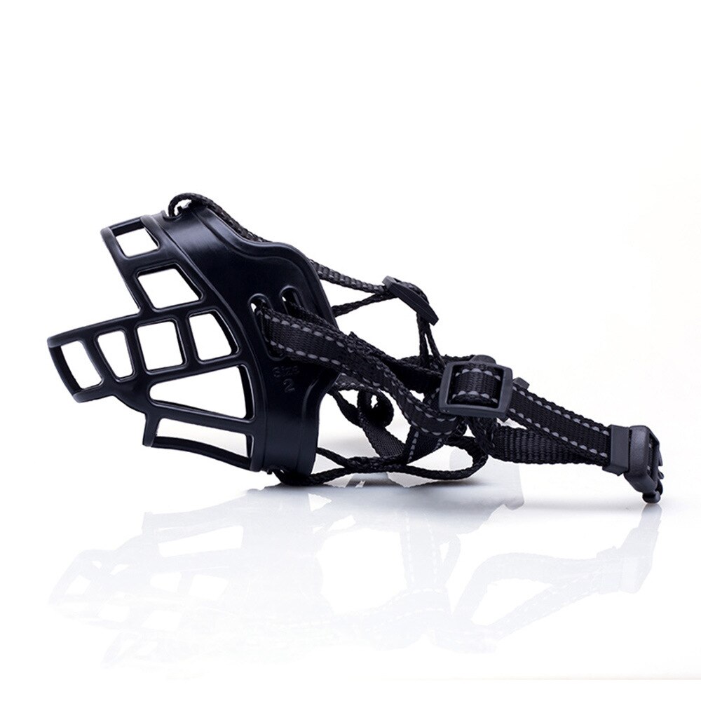 Dog Muzzle Soft Silicone Basket Prevent Barking Biting and Chewing Allow Drinking and Panting Adjustable Reflective Neck Strap: Black Non-Reflective / S   21-23cm