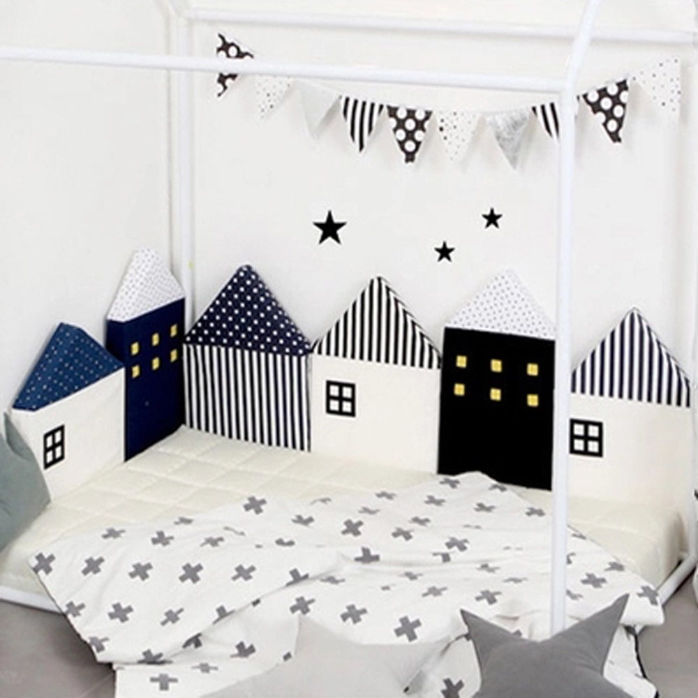 4Pcs Baby Bed Bumper Nordic INS Little House Pattern Baby Cribs Protector Infant Cotton Cradle Bumpers Baby Bed Room Decoration