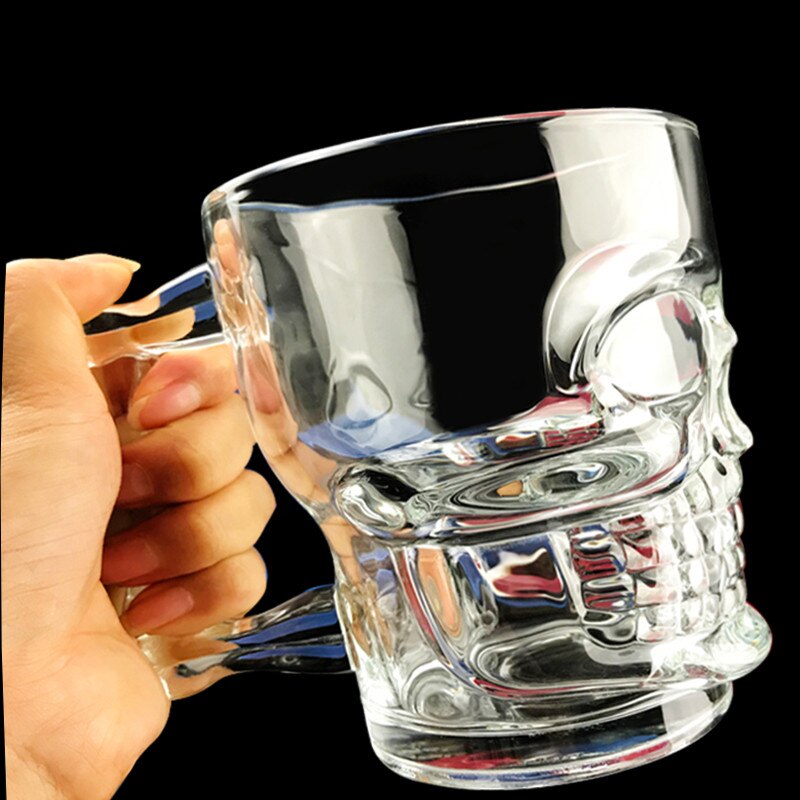 Taza grande NEWYEARNEW de 500ml, vaso de cristal de piratas del cráneo caribeño, vaso grande de cerveza con asa, taza de cerveza, té, zumo, bebida,: Default Title
