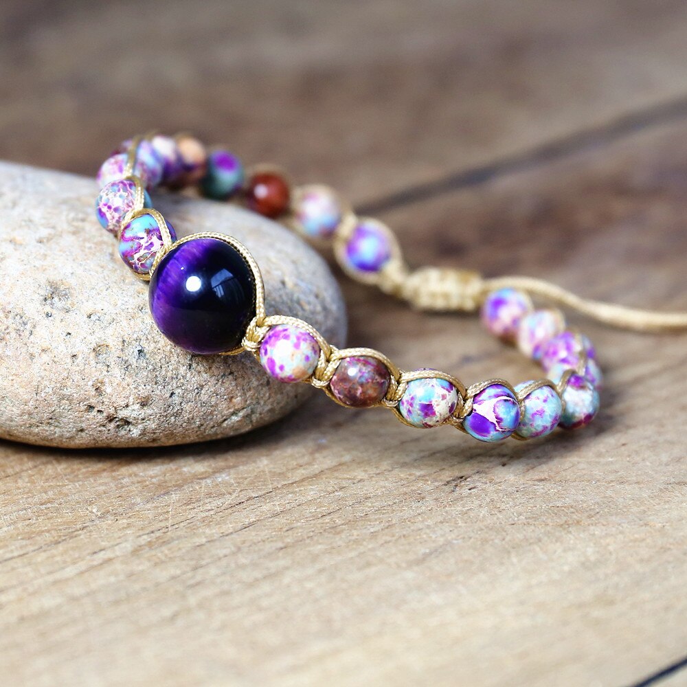 Handgemaakte Sieraden Diy Natuursteen Charm Armbanden String Gevlochten Armbanden Kleurrijke Bohemian Vriendschap Wrap Armband Voor Vrouwen: purple