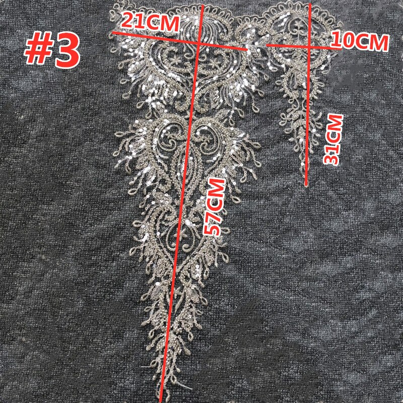 3 diseños de apliques de cuello de lentejuelas con bordado de plata, accesorios de flores para vestido de boda y Noche RS2888: 3    1group
