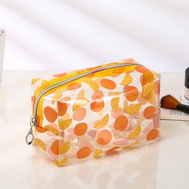 Transparent women's cosmetic bag Travel Accessories Makeup Manicure Zipper bag Waterproof for girl Large Capacity handbags: Yellow Fruit