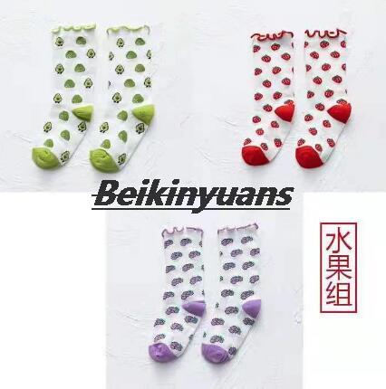 3 Paar/partij Meisjes Mesh Knie Hoge Sok Agaric Rand Kant Sok Peuter Kinderen Cartoon Animal Print Baby Hoop Sokken Baby: fruit 3pair / 1-3year