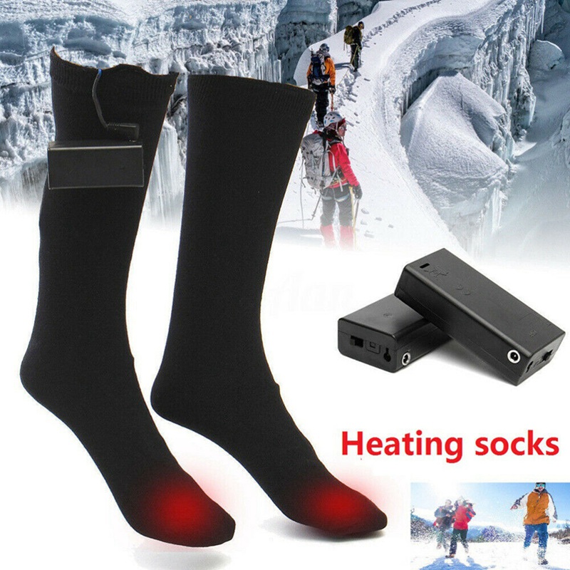 Men Women Battery Operated 3V Thermal Cotton Heated Socks Winter Foot Warmer Electric Socks For Hiking Ice Fishing