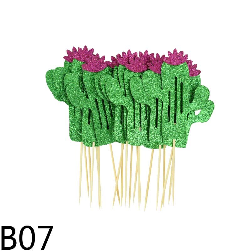 10pcs Glitter Paper Cake Topper Coconut Flamingo Cactus Flowers Leaf Cupcake Toppers Baking Decor Birthday Hawaii Party Supplies: B07