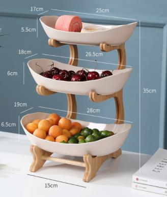 Plato de plástico para fruta seca, cesta de plástico para aperitivos, , Moderno: 3 layer Beige