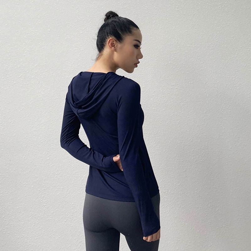 Wmuncc sommer hættetrøje sport top kvinder yoga skjorte løs åndbar løbende fitness langærmet gymtøj stretch softquick-tørring: Zangqingse / S