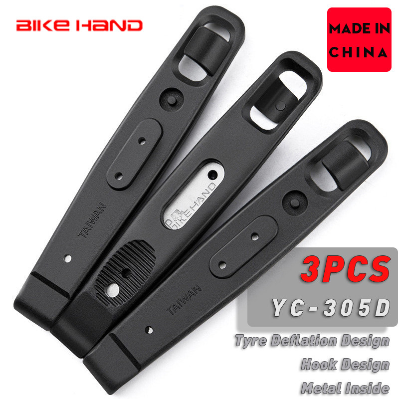 BIKE HAND 3 pièces levier de pneu noyau en acier outil de réparation de pneus de vélo résistant à l'usure barre de corbeau cuillère de pneu en métal pied de biche de pneu de vélo