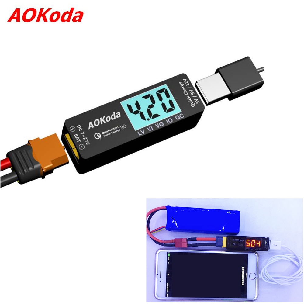 AOKoda Lipo zu USB Energie Konverter QC 3,0 Adapter Schnell Ladegerät für Smartphone Tablette PC