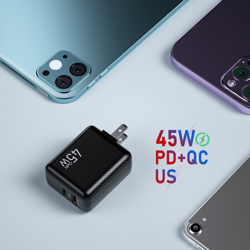Ładowarka sieciowa 45W GaN ładowarka USB szybka ładowarka do telefonu iPhone Samsung iPad Laptop PD USB C szybka ładowarka 3.0 typ C Adapter: Black US 45W GaN