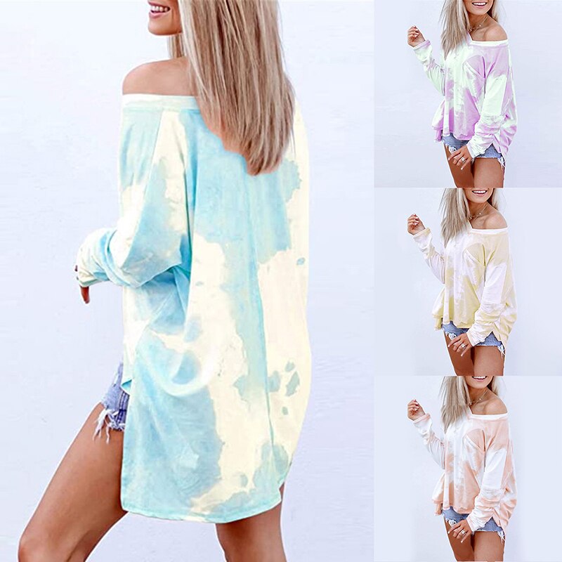 Tie dye dam vår och höst tie dye långärmad sweatshirt lös tie dye långärmade tröjor