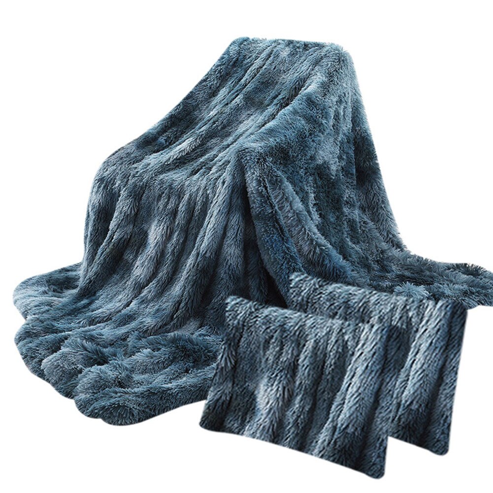 3 Stks/set Pluizige Deken Met Kussensloop Warme Zachte Fleece Deken Voor Kinderen Volwassen Gq: Blue-160x200cm