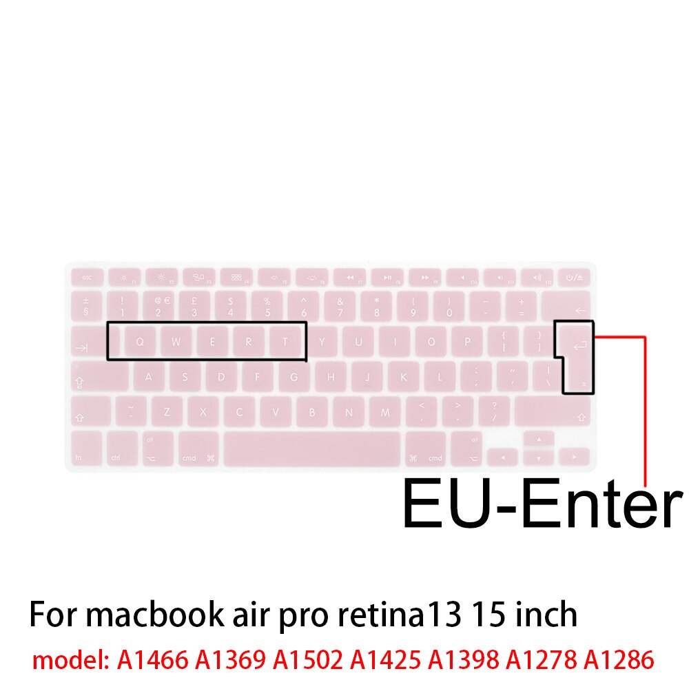 Dla Apple naklejki pokrywa klawiatury laptopa silikonowy futerał kolor silikonowy Film ue/usa dla macbook pro13/15 air13 A1278A1398A1466/1502: EU-enter pale pink
