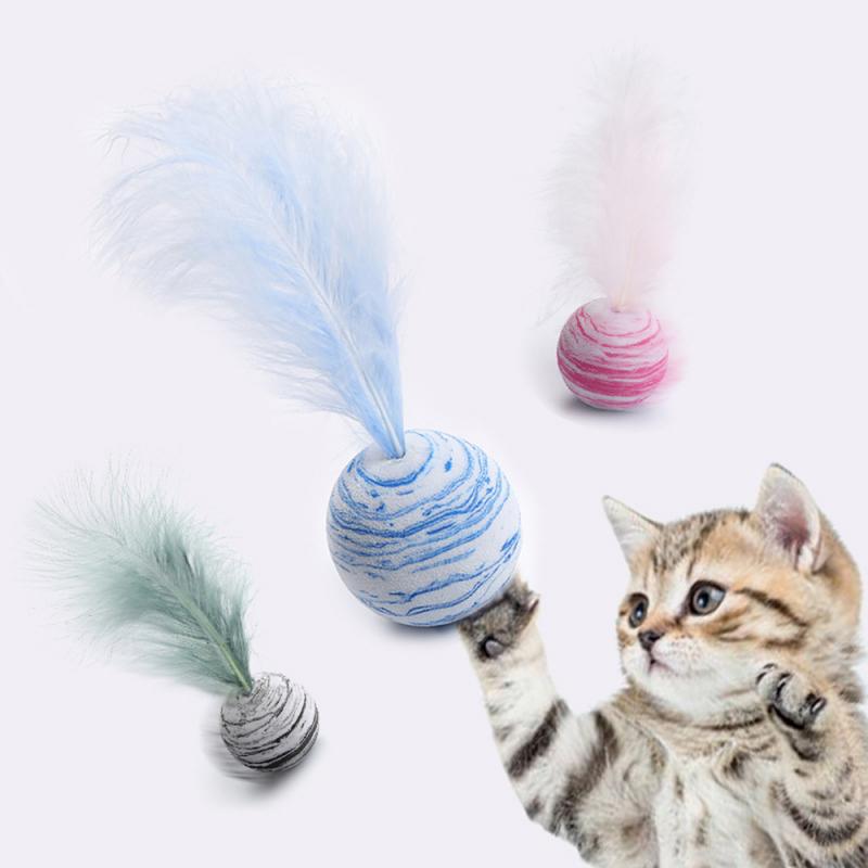 1pc sjove katte legetøj søde eva skumbold faux fjer klokke katte tygge legetøj kæledyr legetøj katteforsyninger