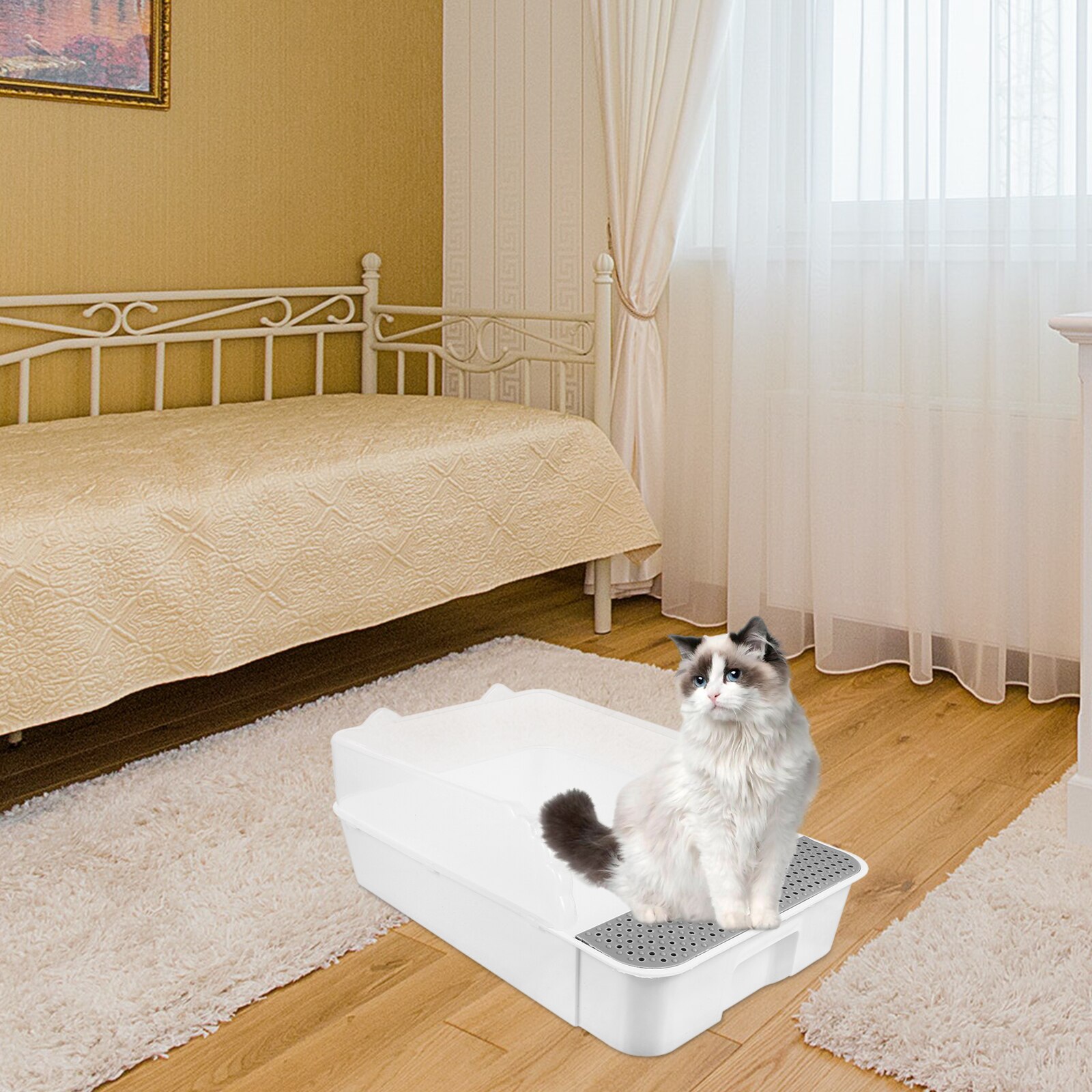 Pot de toilette Semi-fermé de pour chat, coin propre, bac à litière amovible, anti-éclaboussures, boîte à pipi pour chat