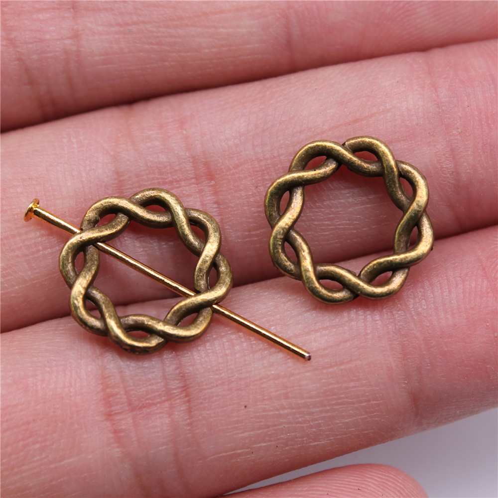 10 Uds. De colgantes redondos de Color bronce tibetano y plata, fabricación de joyería antigua, dijes artesanales hechos a mano DIY para fabricación de joyas: Bañado en rodio de imitación