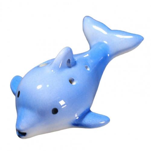 Mini Melodious Cartoon Dolphin Musical Instrument Ocarina Ceramic Musical Ocarina Ergonomic for Novice:  Deep Blue