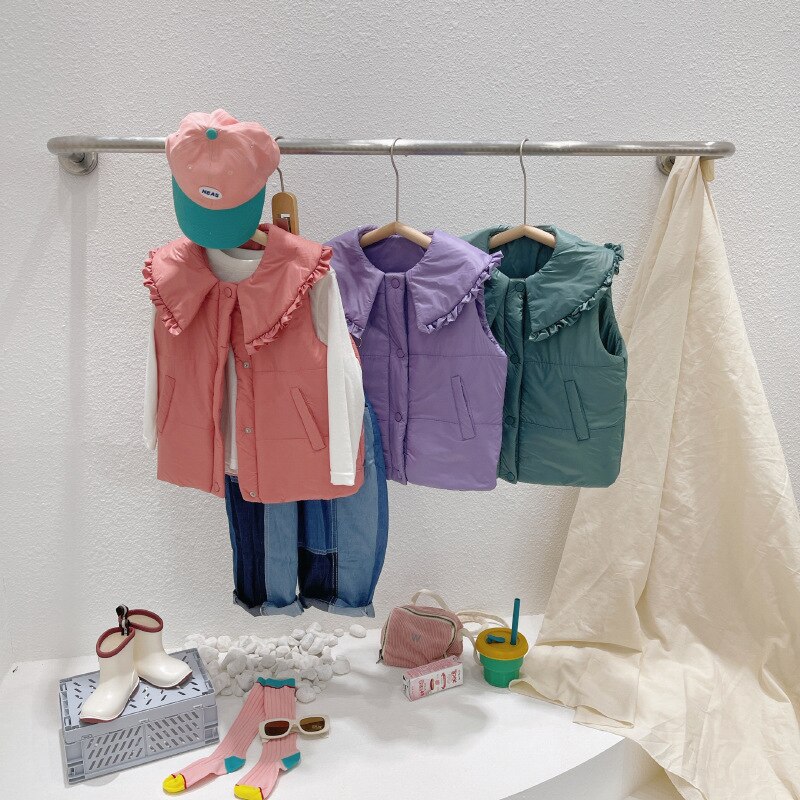 Nuovo autunno inverno neonate gilet imbottito in cotone collo con volant tinta unita stile coreano bambini gilet dolci per bambini