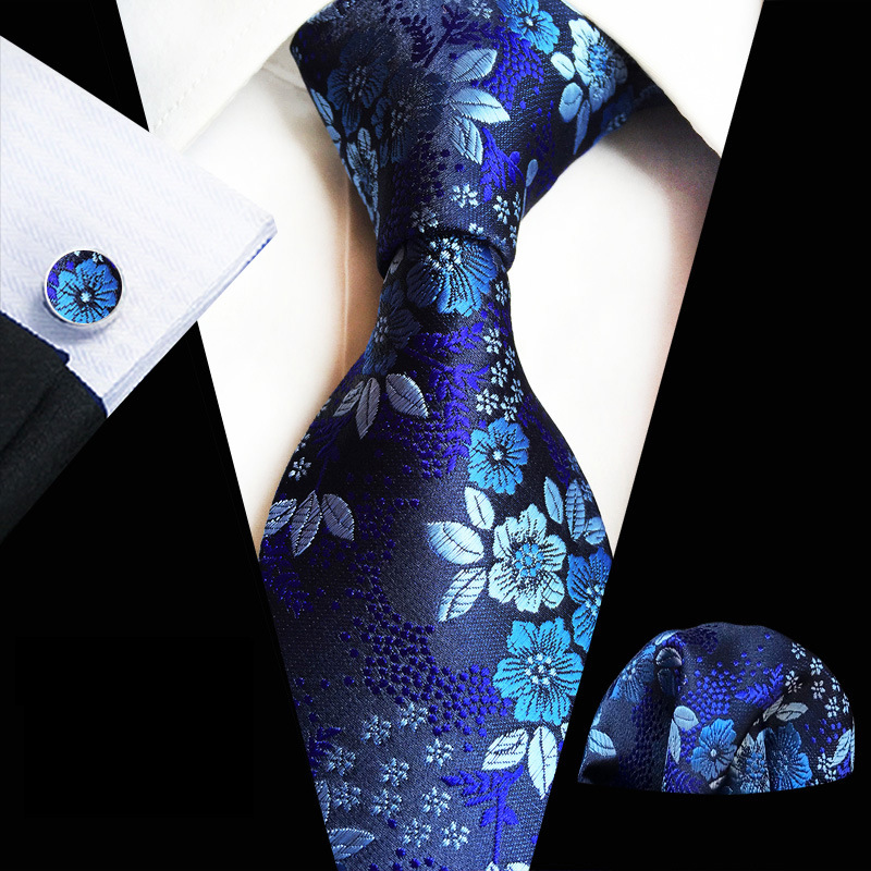 1set Men's Plum Paisley Tie Three Piece Suit Including Tie Pocket Towel Cufflinks: DEEP BLUE