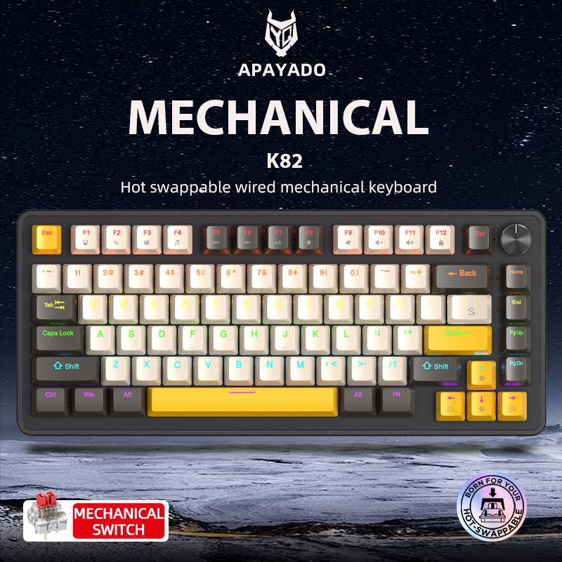 K82 mekaniske kablede tastaturer med medieknap, apayado swap-gamingtastatur, transparent baggrundsbelysning af tegn, abs-taster