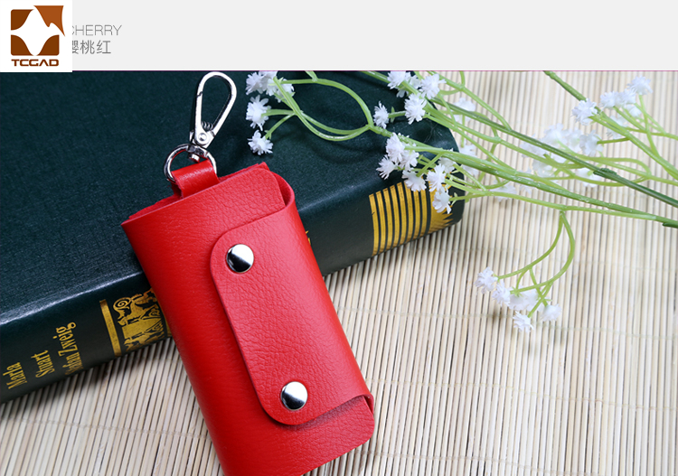 Tcgad hushållerska nyckelhållare bil nyckelring läder nyckelfodral plånbok funda para llaves omslag: Röd