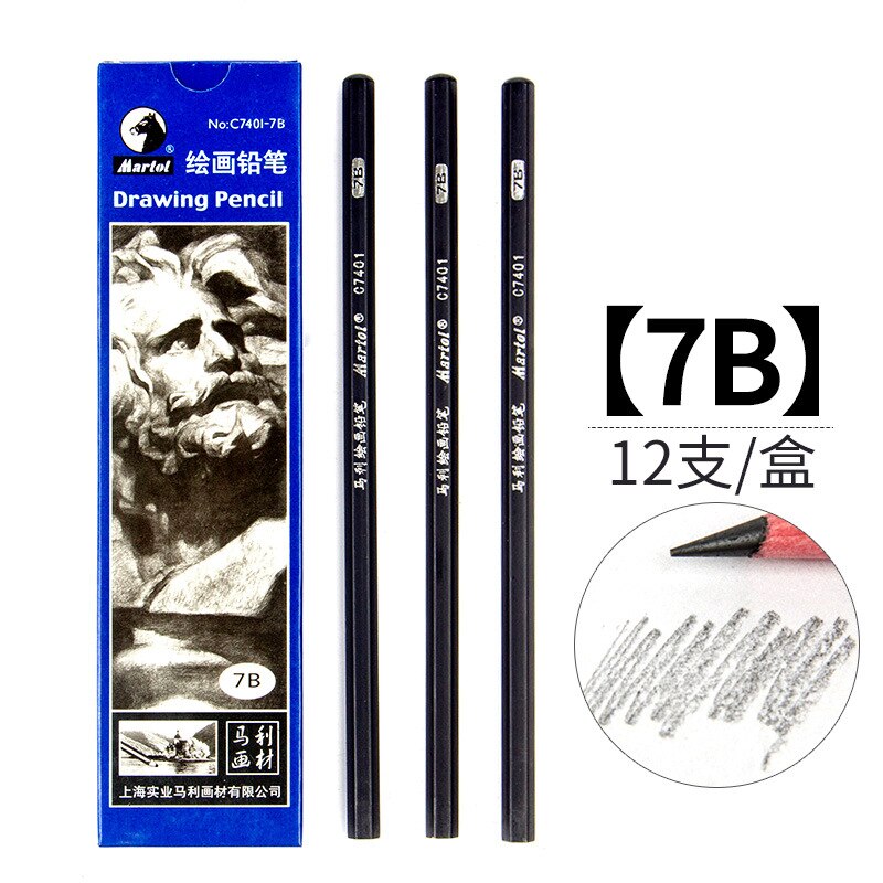 12-Pack Sketch Pencil Set Soft, Medium and Hard Advanced Charcoal Student Learning Stationery Painting Art School Supplies: 7401-7B