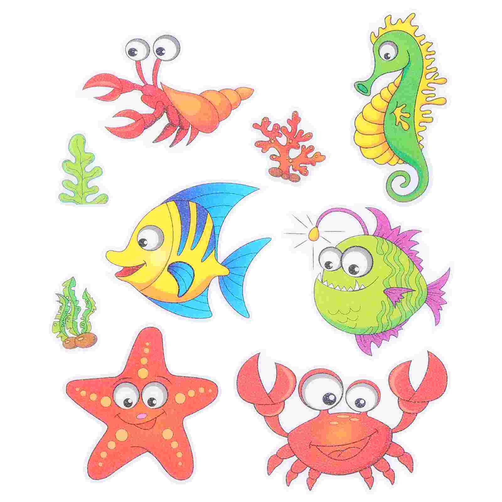 9Pcs Cartoon Bathtub Stickers Anti-Slip Bath Tub Frosted Stickers (Shrimp Crab)