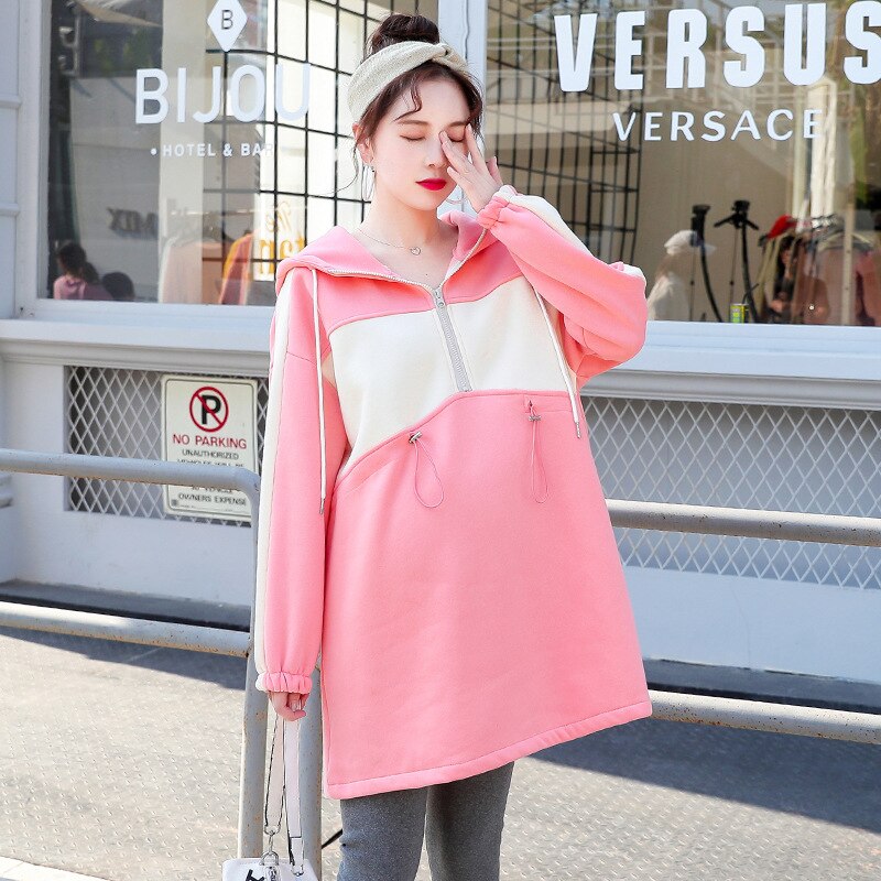 Plus velours mi-long grossesse sweat à capuche enceinte haut pour femme vêtements d'hiver pour la grossesse vêtements de maternité en vrac